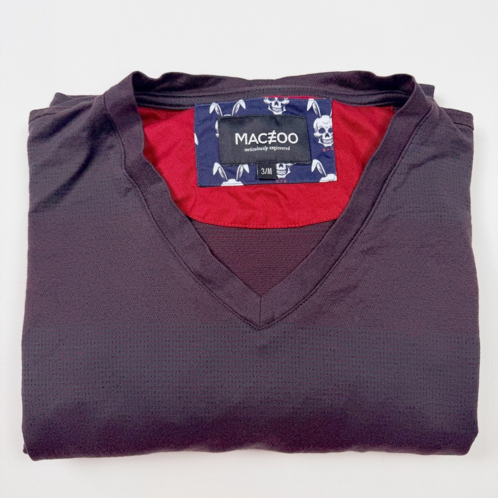 Maceoo V-Neck Edison Rustic Red Mens Size 3/M Excellent Long Sleeve Micro-Knit - Picture 12 of 12